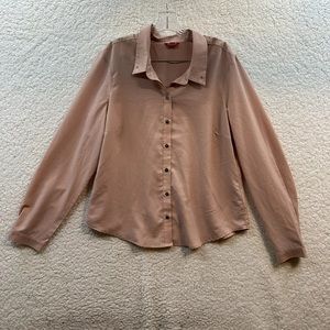 GUESS Shirt Women's Large Blush Pink Button Up Thin Blouse Leave Me Alone